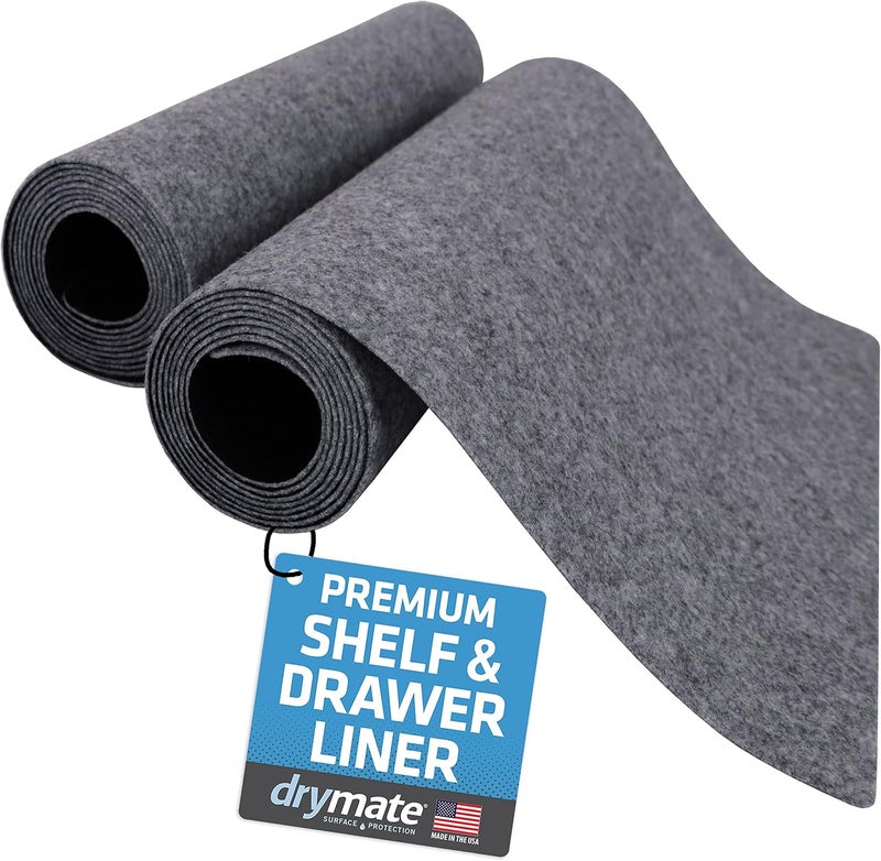 Dry Mate Premium Luxury Shelf & Drawer Liner, Thick Cushioned Fabric, Non-Adhesive, Absorbent, Waterproof, Slip-Resistant, Liners for Kitchen Cabinets, Cupboards (USA Made)(12”x59”)(2-Pack)(Light Grey) - Image 1
